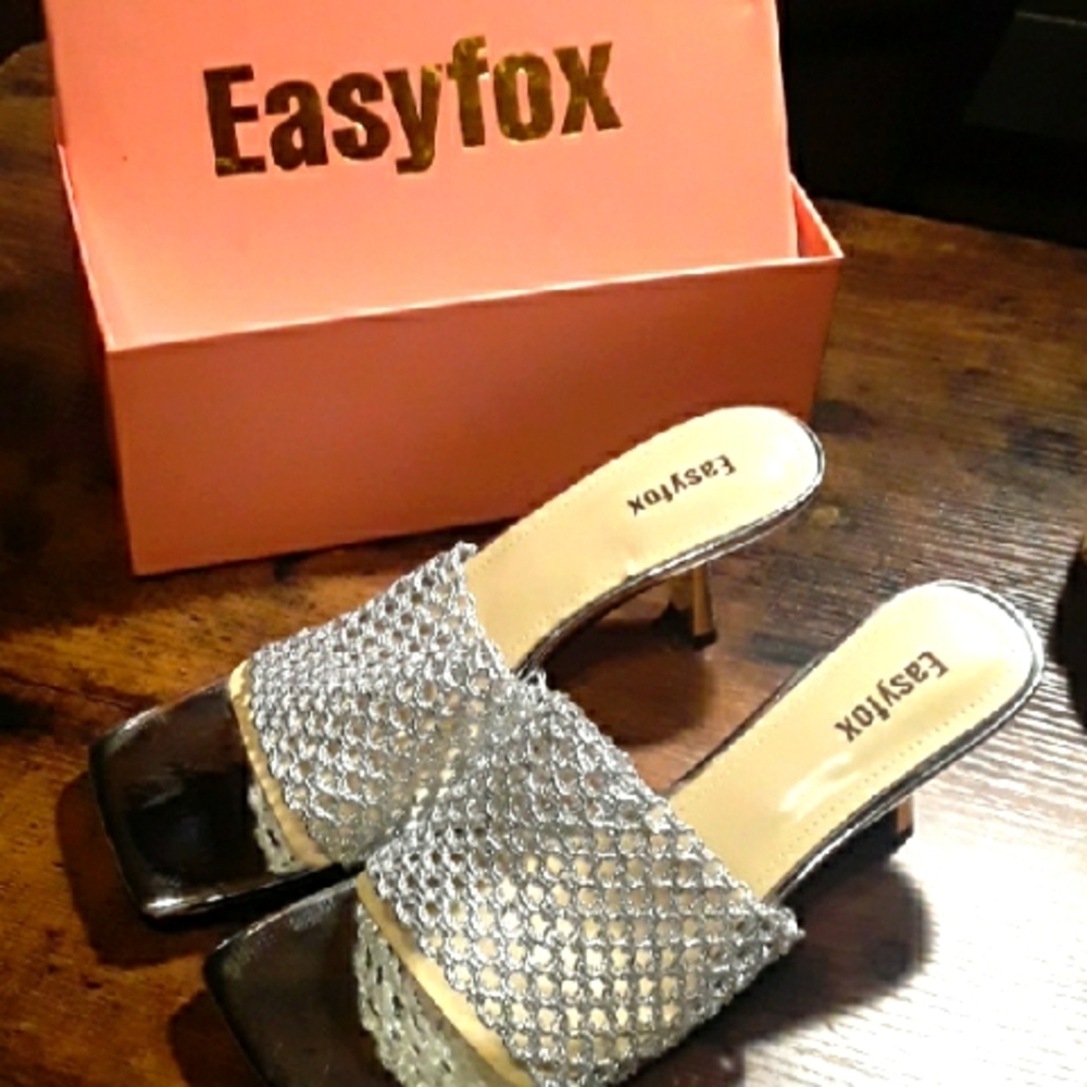Silver Mesh Slip-On Heels